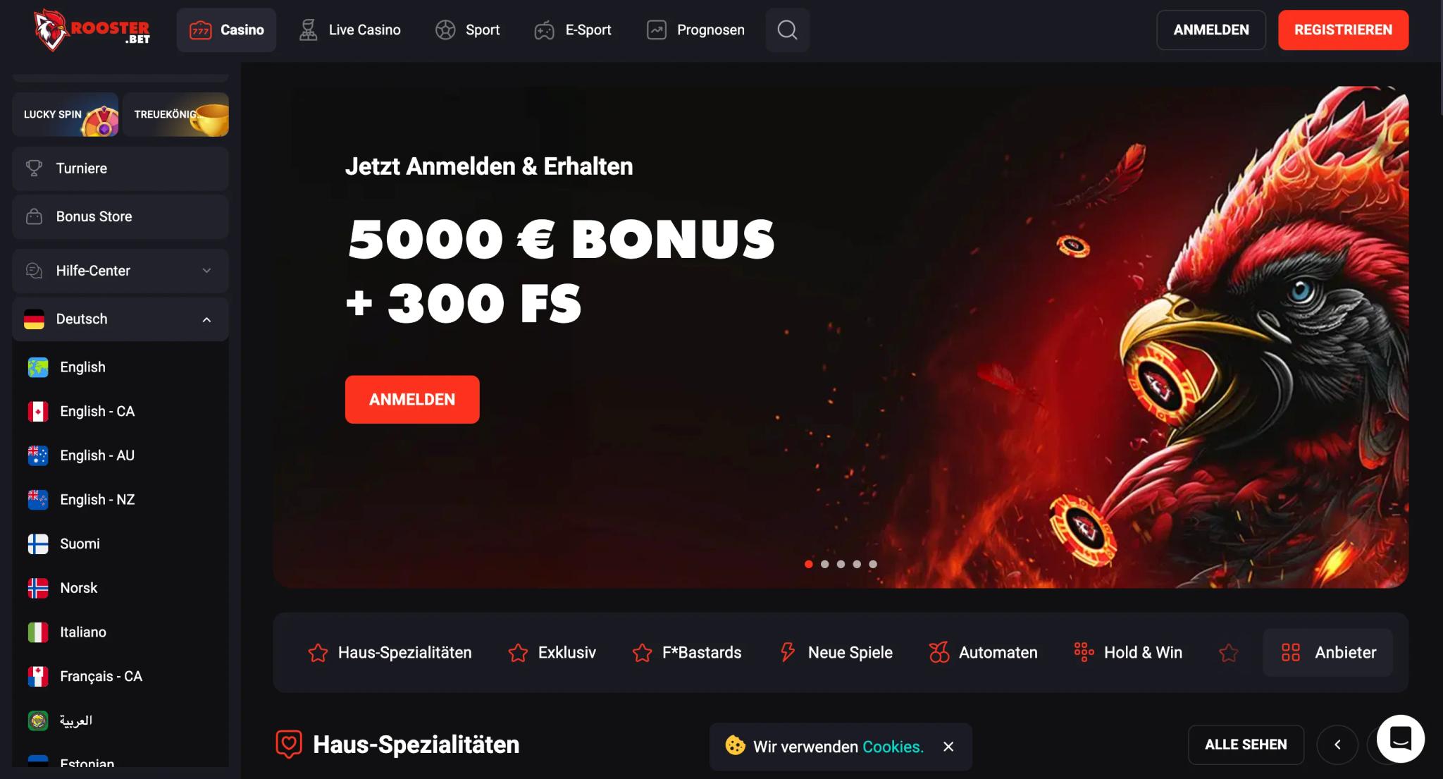 RoosterBet Interface Mobile