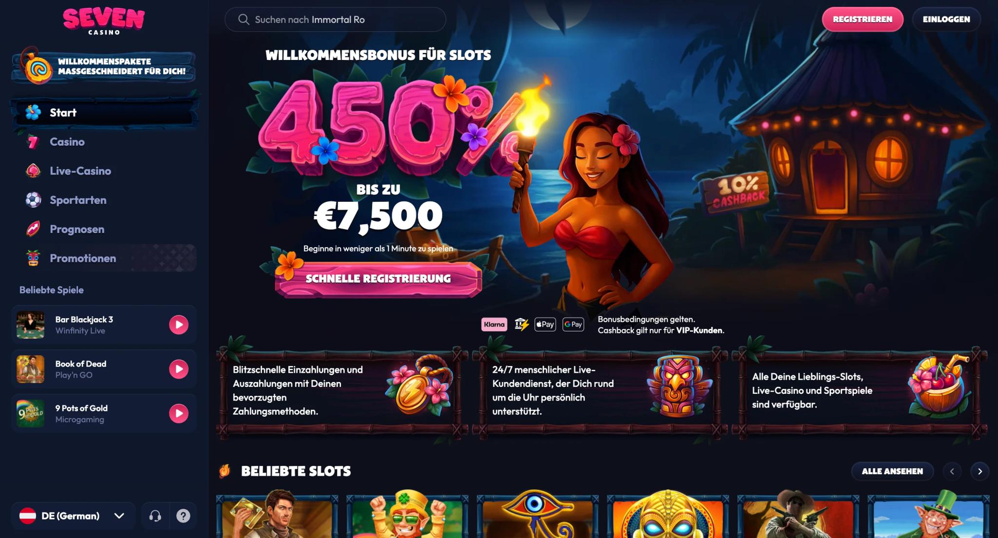 Seven Casino Interface Mobile