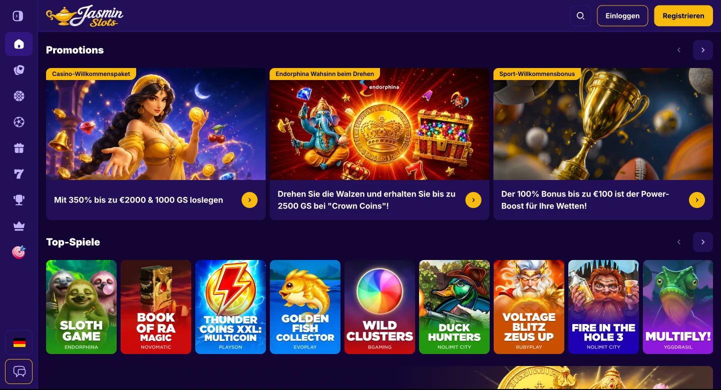 Jasminslots Interface Mobile